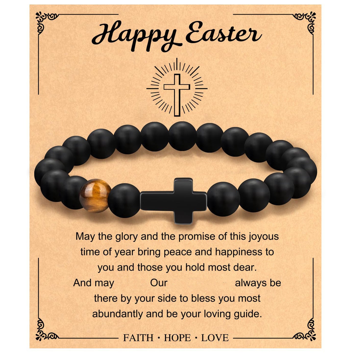 Minimalist Matte Cross Bracelet with Tiger's Eye and Obsidian Pendant Unisex Jewelry