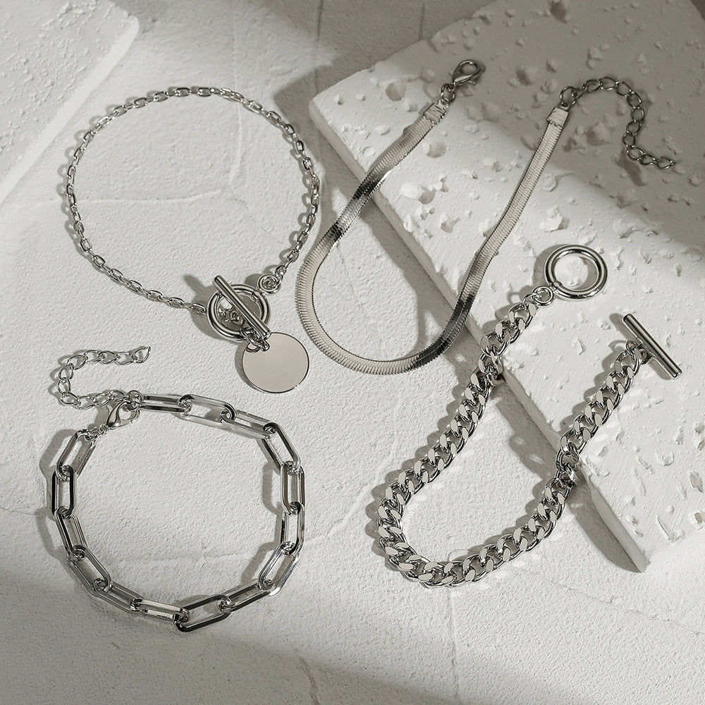 Vintage Hip-hop Snake Chain Alloy Bracelet Set with OT Clasp
