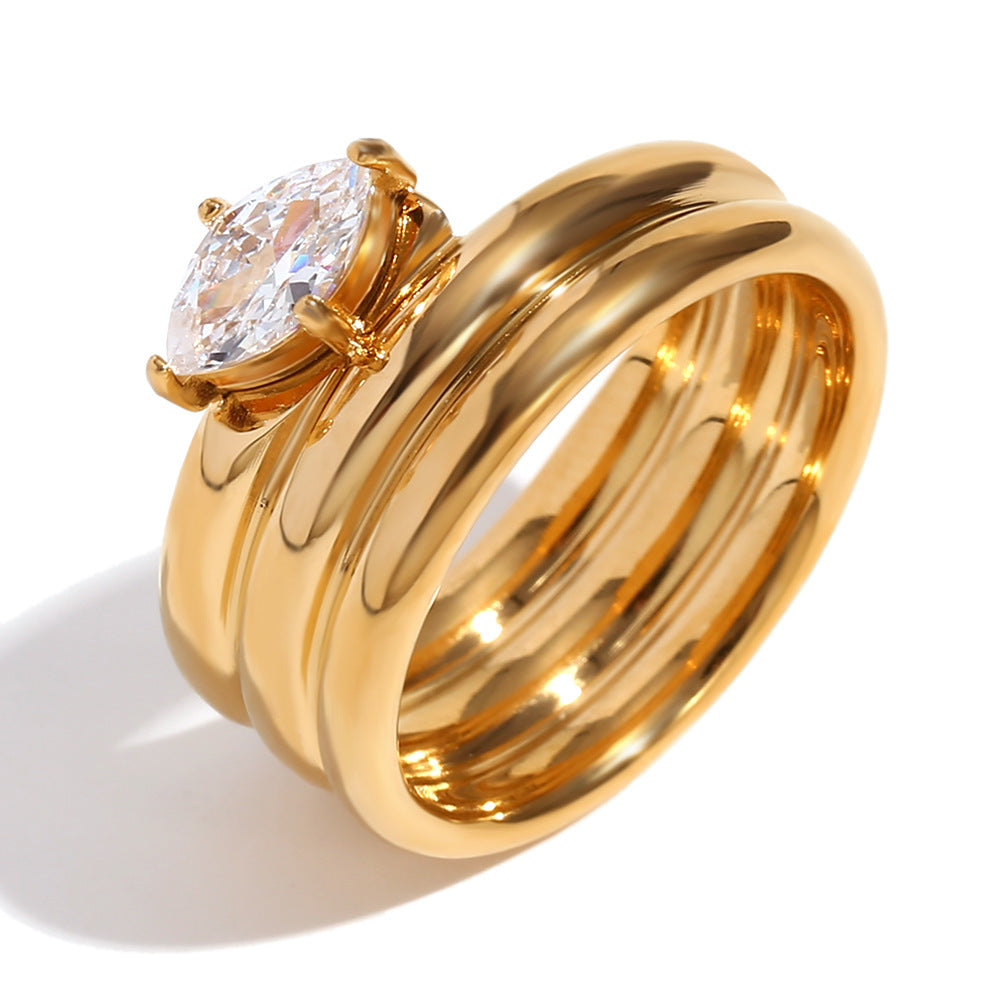 Fashionable Geometric Stainless Steel Ring with 18K Gold Plating for Women