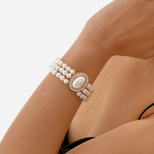 Bracciale Elegante Minimalista Geometrico da Donna con Perle Imitazione Strass e Perline in Resina