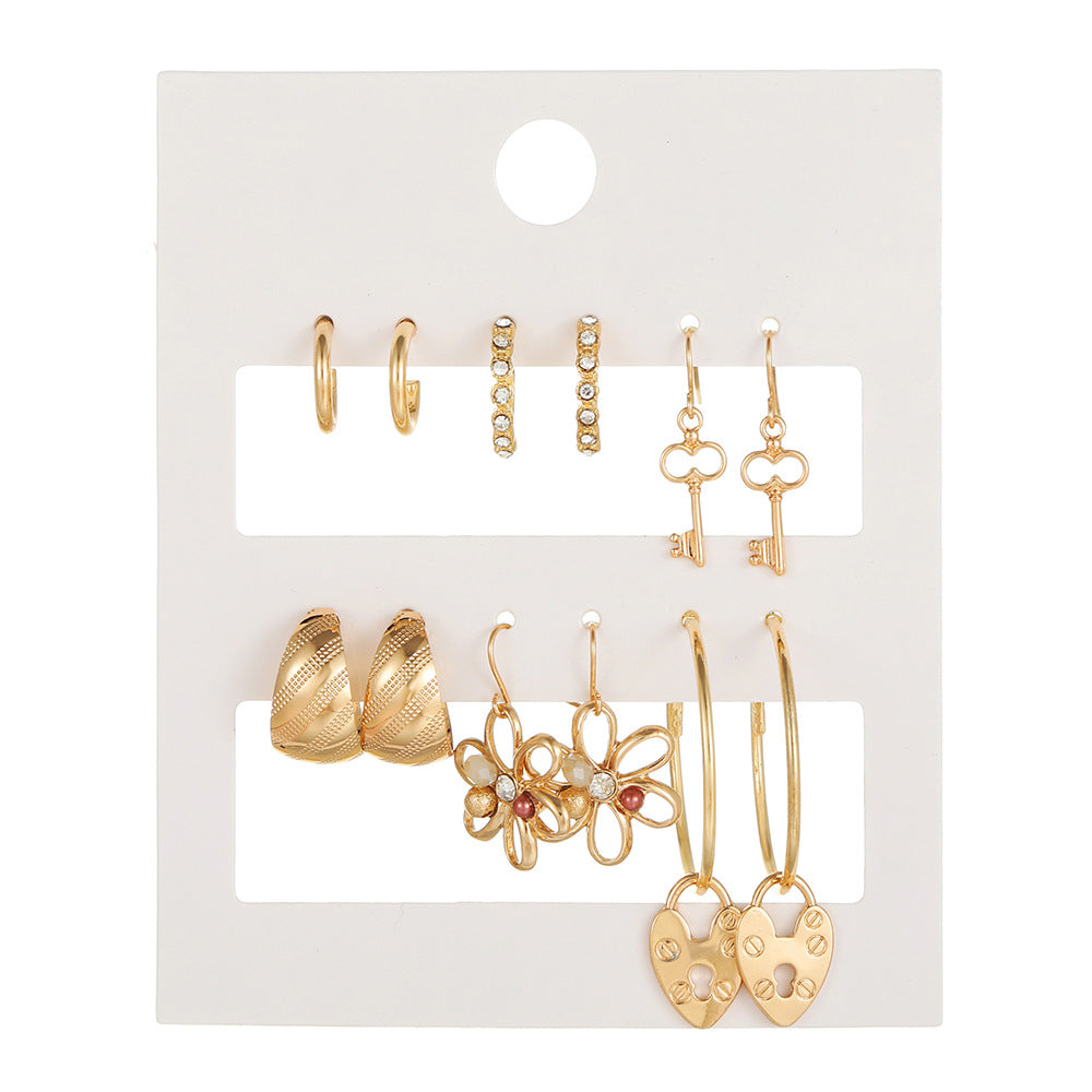 Sweet Geometric Heart Butterfly Alloy Stud Earrings with Rhinestone Pearl and Drip Oil