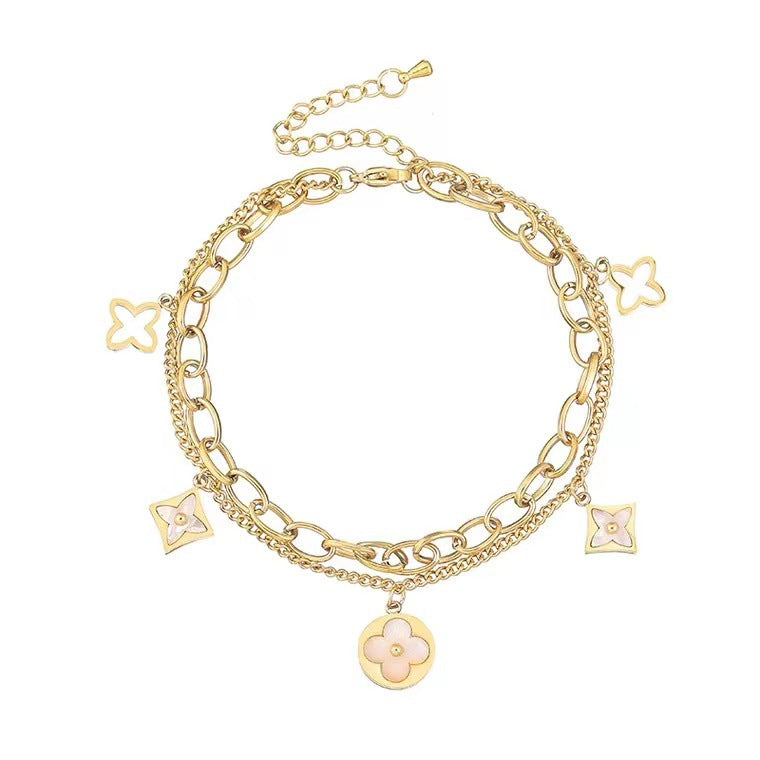 Bracciale minimalista in acciaio al titanio a forma di trifoglio con finitura placcata da donna