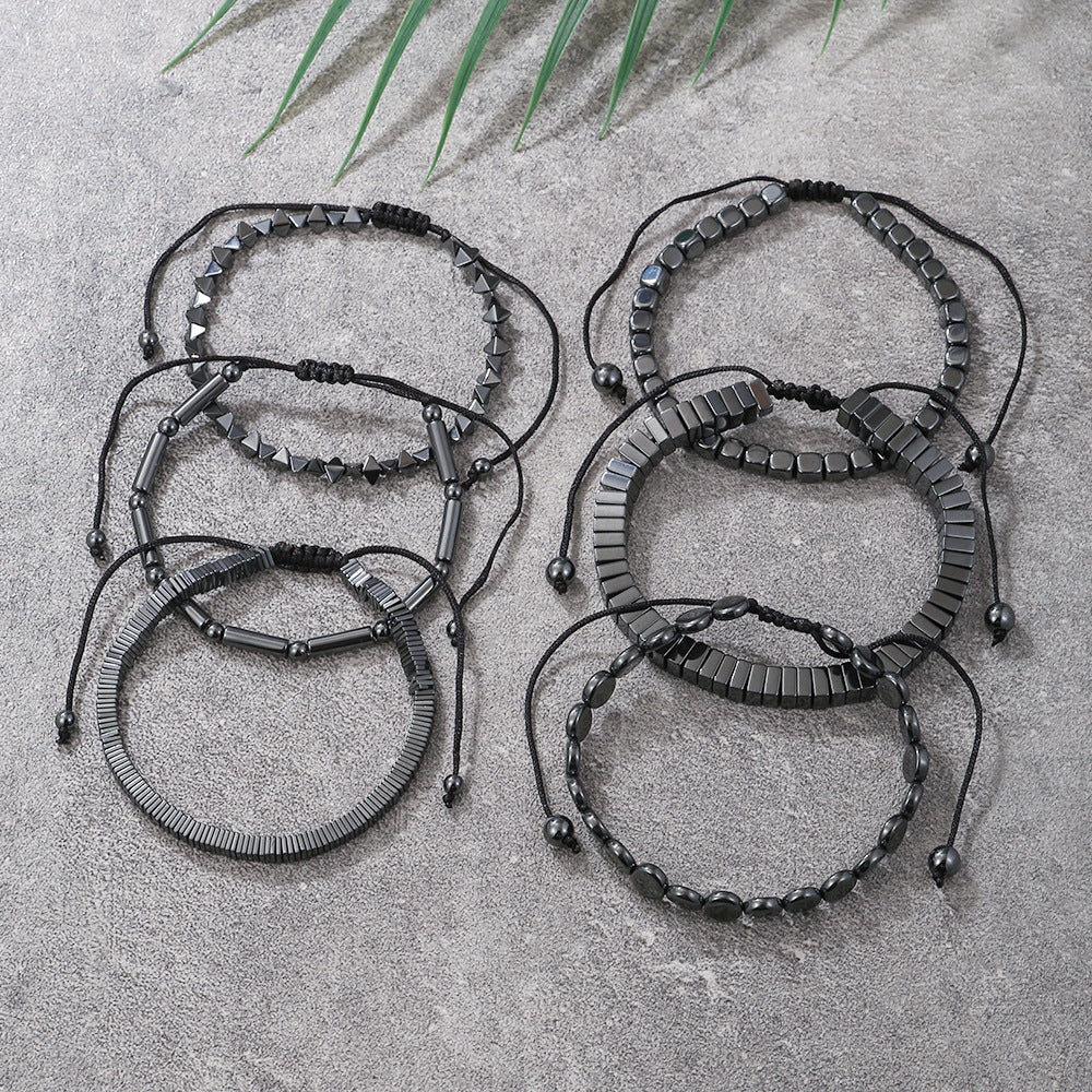 Geometric Handmade Hematite Beaded Bracelet with Adjustable Design for Men and Women