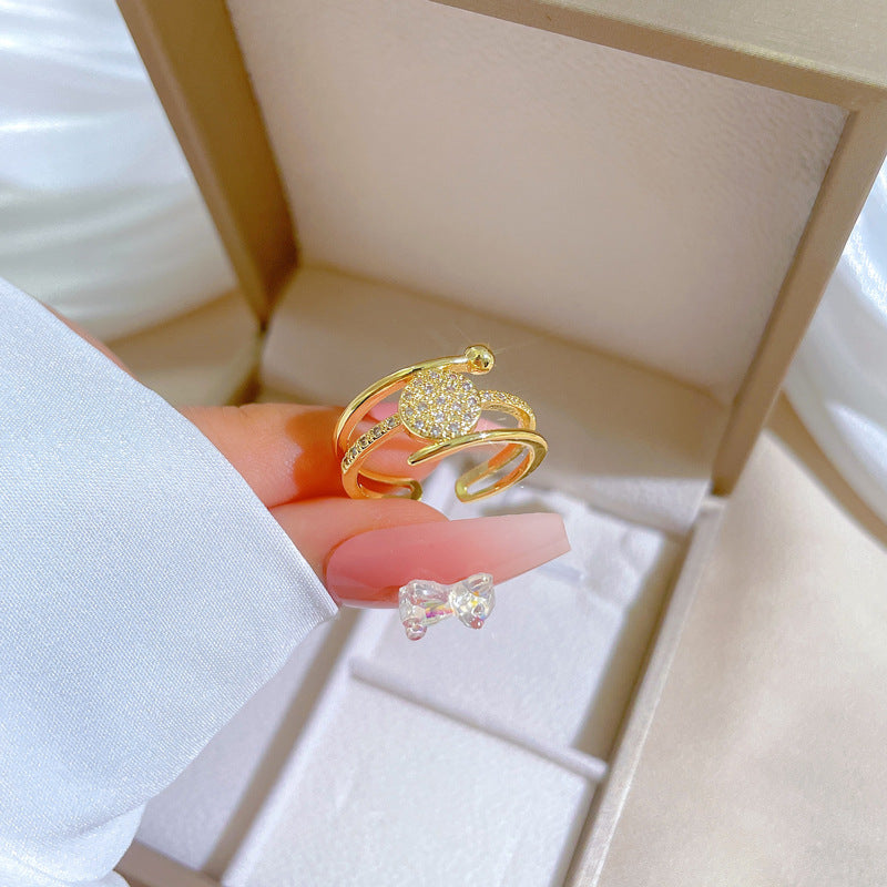 Cartoon Style Crown-Shaped Brass Ring with Gold Plating Adjustable Opening for Women