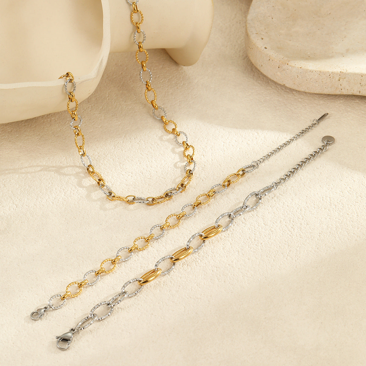 Fashionable Geometric Stainless Steel Plated 18K Gold Bracelet Necklace for Women