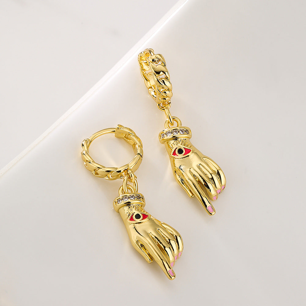 Geometric Bee-Shaped Copper Pendant Earrings with Gold Plating and Enamel Finish for Women