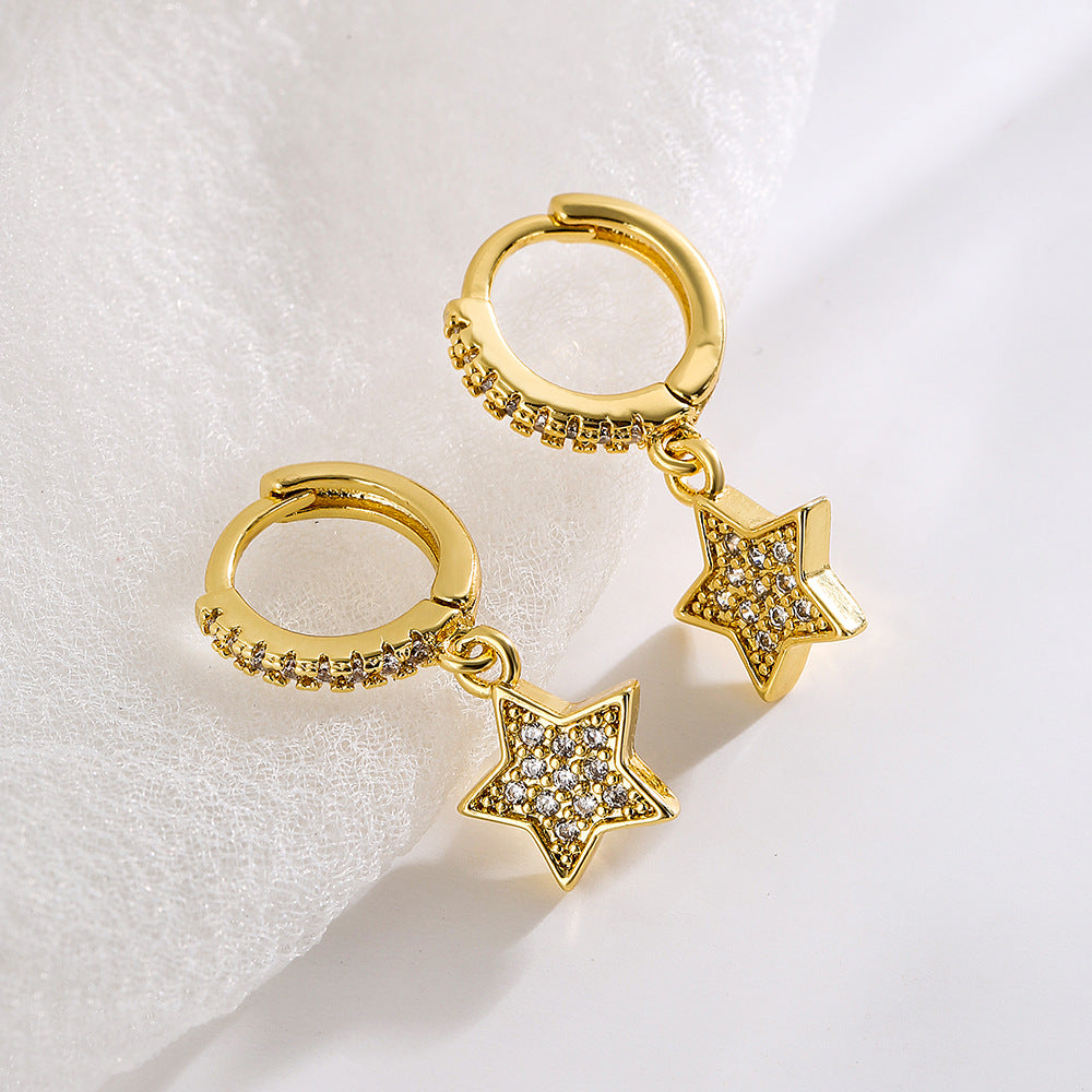 Minimalist Luxury 18K Gold Plated Brass Star Cubic Zirconia Earrings for Women