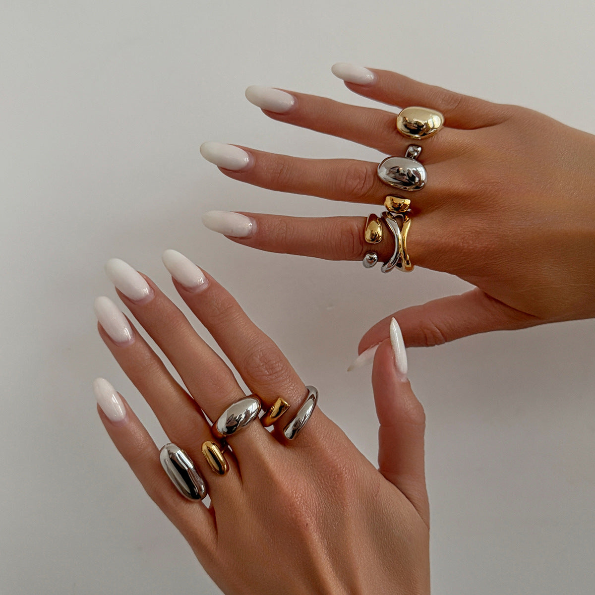 Hip-hop Stainless Steel Plated Teardrop Geometric Open Ring for Women