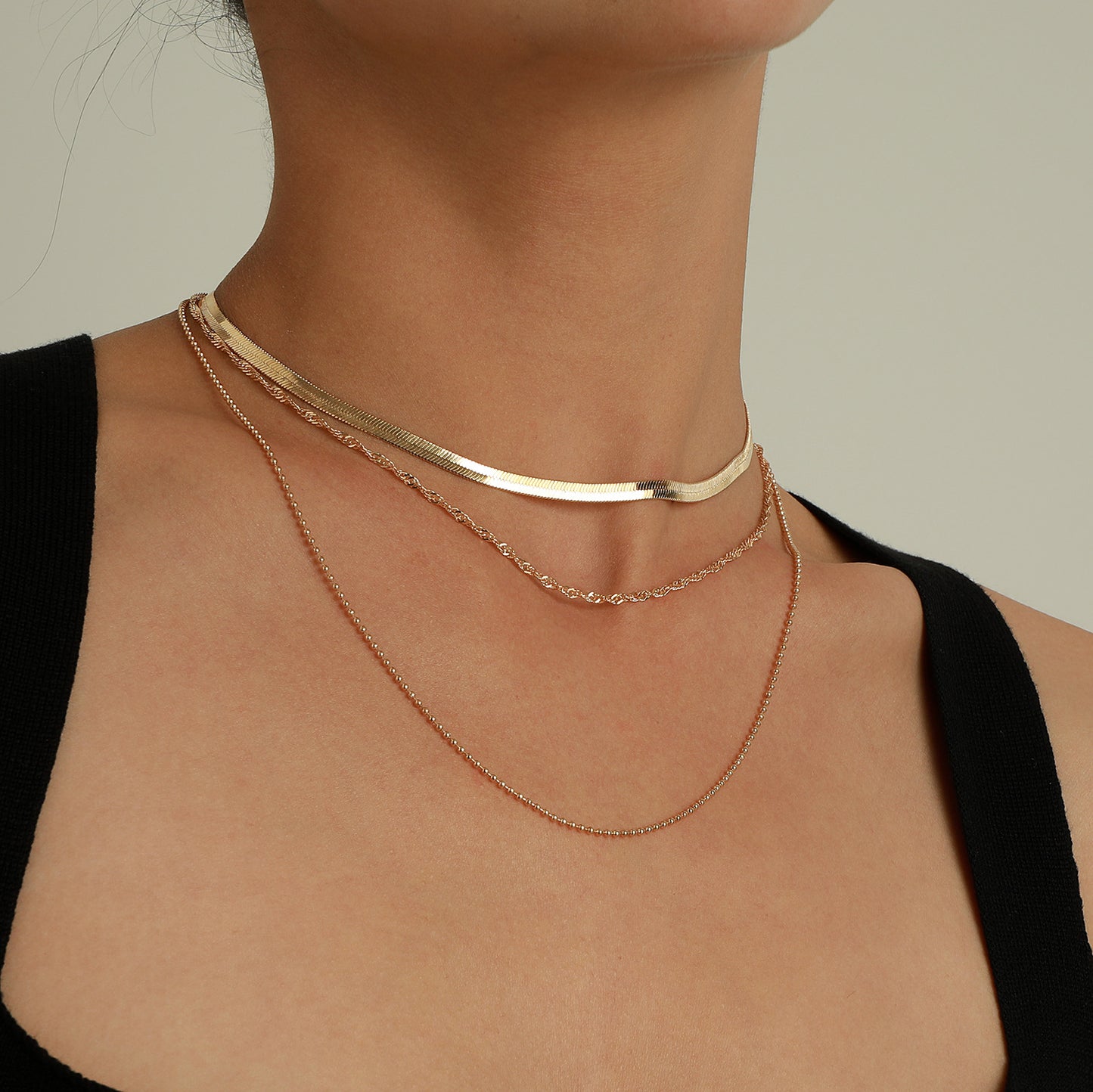 Minimalist Geometric Alloy Pendant Necklace for Women with Plated Finish and Multi-Layer Round Bead Chain