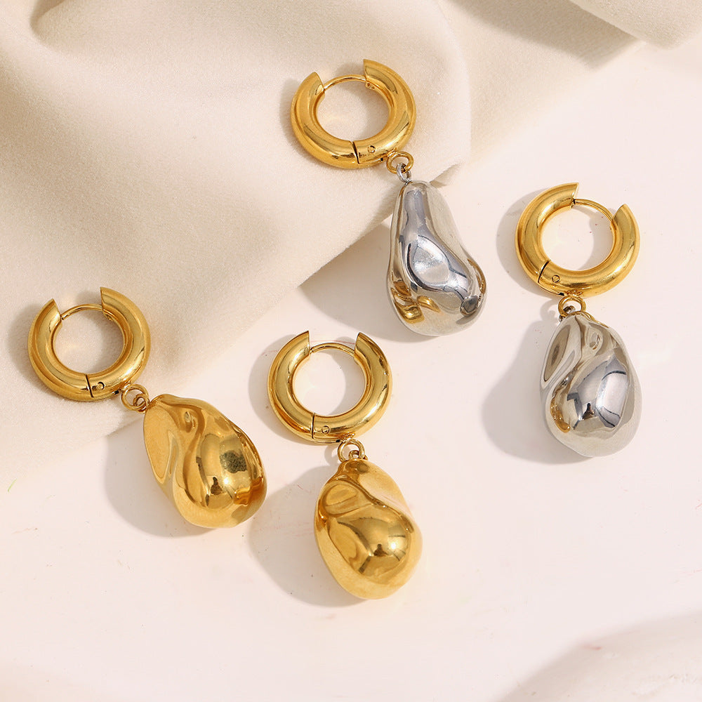 Orecchini da donna minimalisti geometrici a forma di arachide in acciaio inossidabile placcati oro 18K