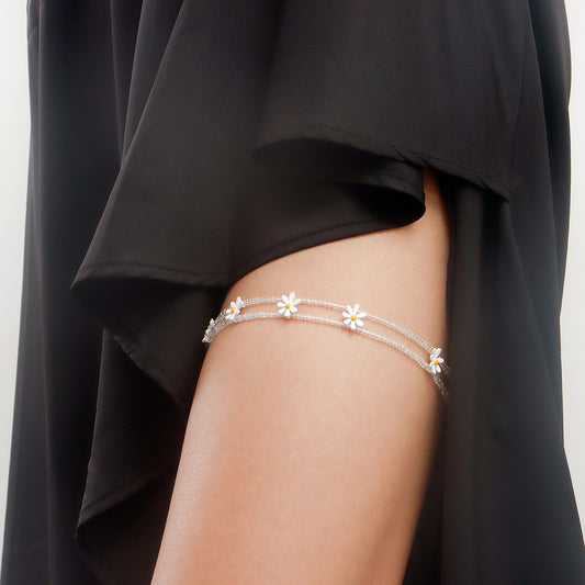 Tobillera minimalista de margarita girasol para mujer con cadena de aleación, diseño geométrico, cuentas transparentes, joyas frescas para la playa