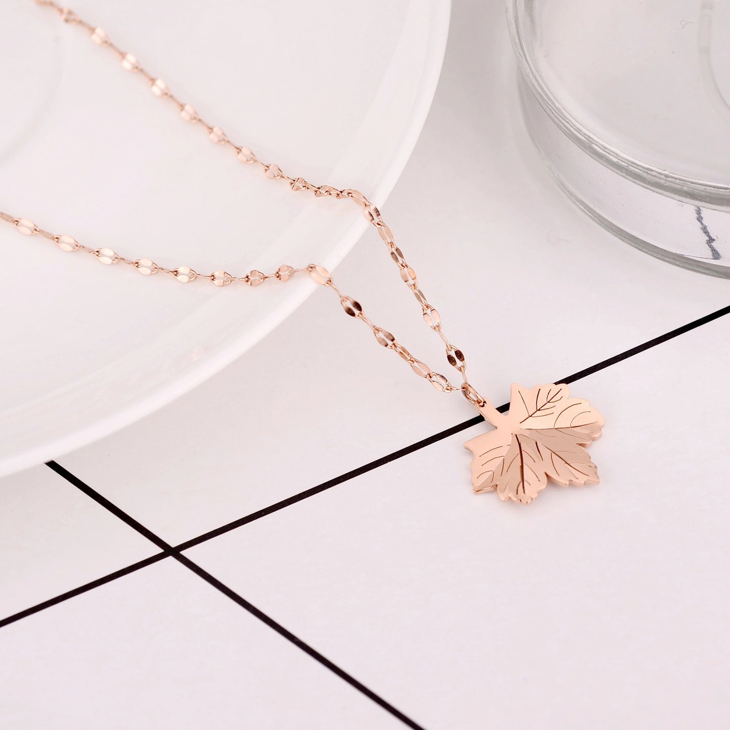 Original Design Irregular Leaf and Abacus Pendant Necklace for Women in Titanium Steel with Plated Finish