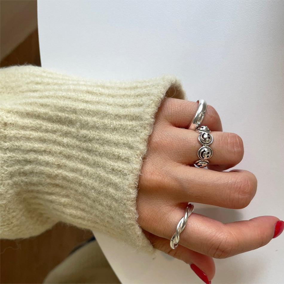 Minimalist Geometric Twisted Rope Ring in 925 Sterling Silver with Textured Finish