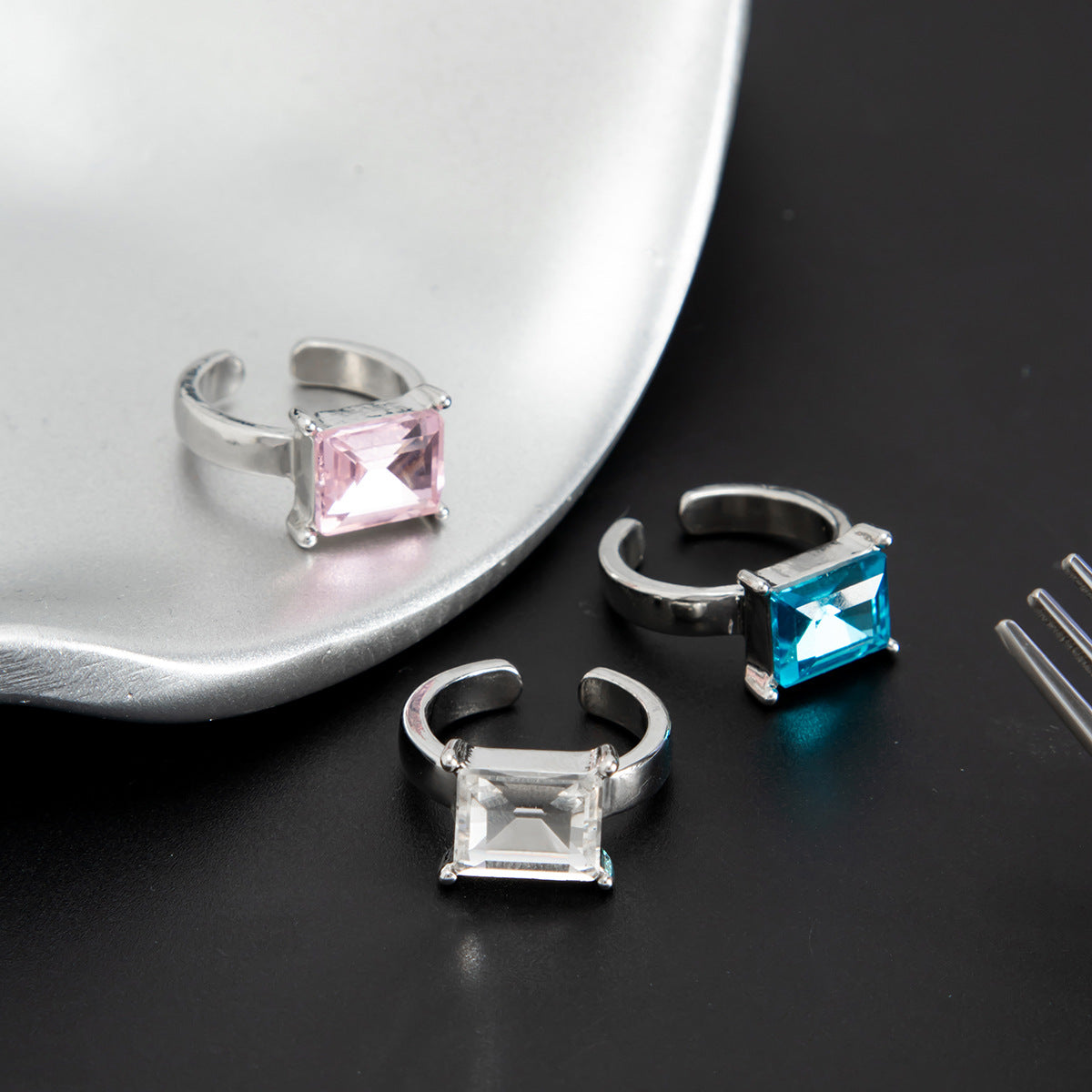 Minimalist Square Geometric Alloy Toe Ring with Rhinestone Inlay