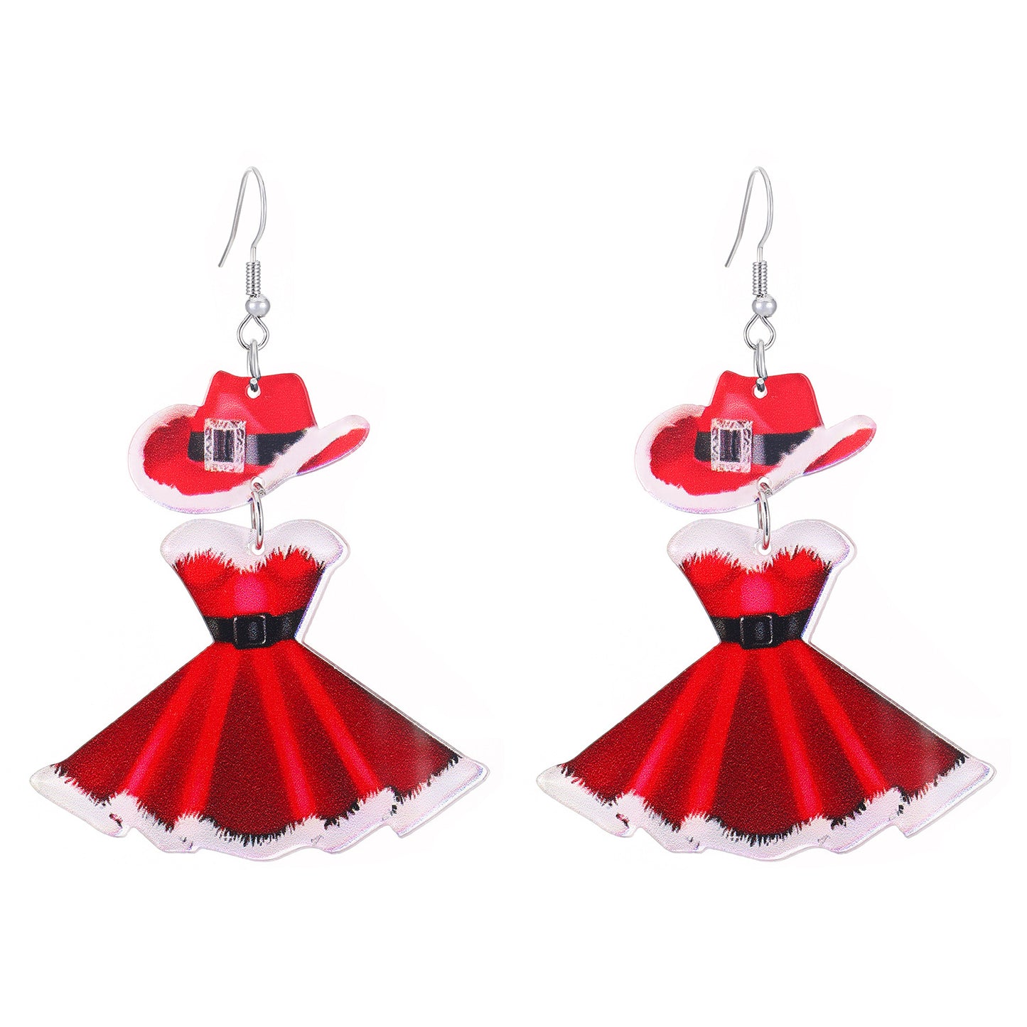 Pendientes Acrílicos Geométricos Minimalistas para Mujer con Estampado Navideño Festivo Accesorios de Fiesta Rojos