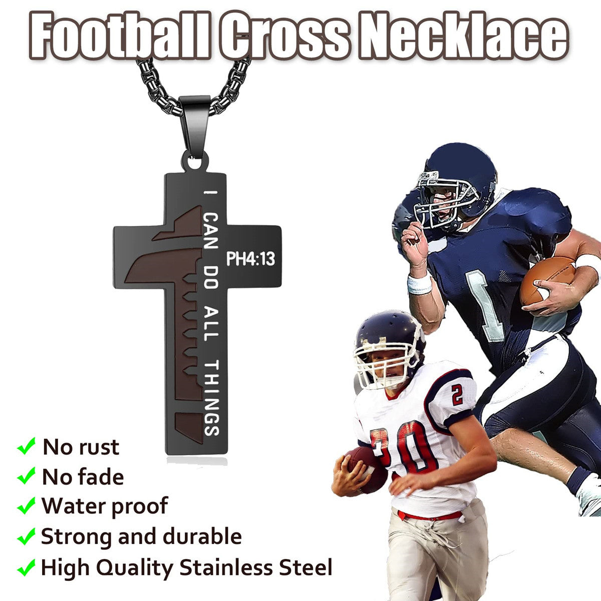 Punk Hip-Hop Stainless Steel Cross Pendant Necklace with Enamel Coloring for Men