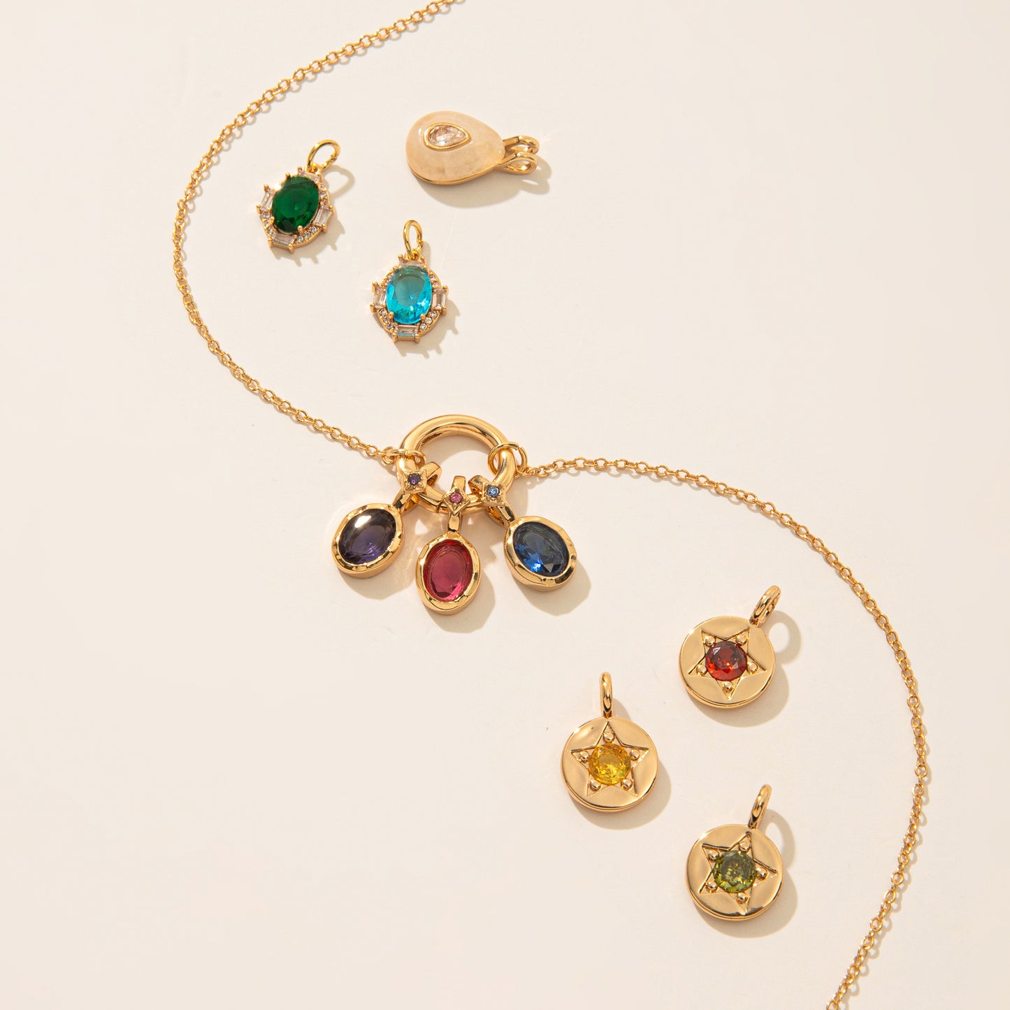 Vintage Geometric Stainless Steel PVD Gold Plated DIY Charm Bar Necklace with 12 Birthstones