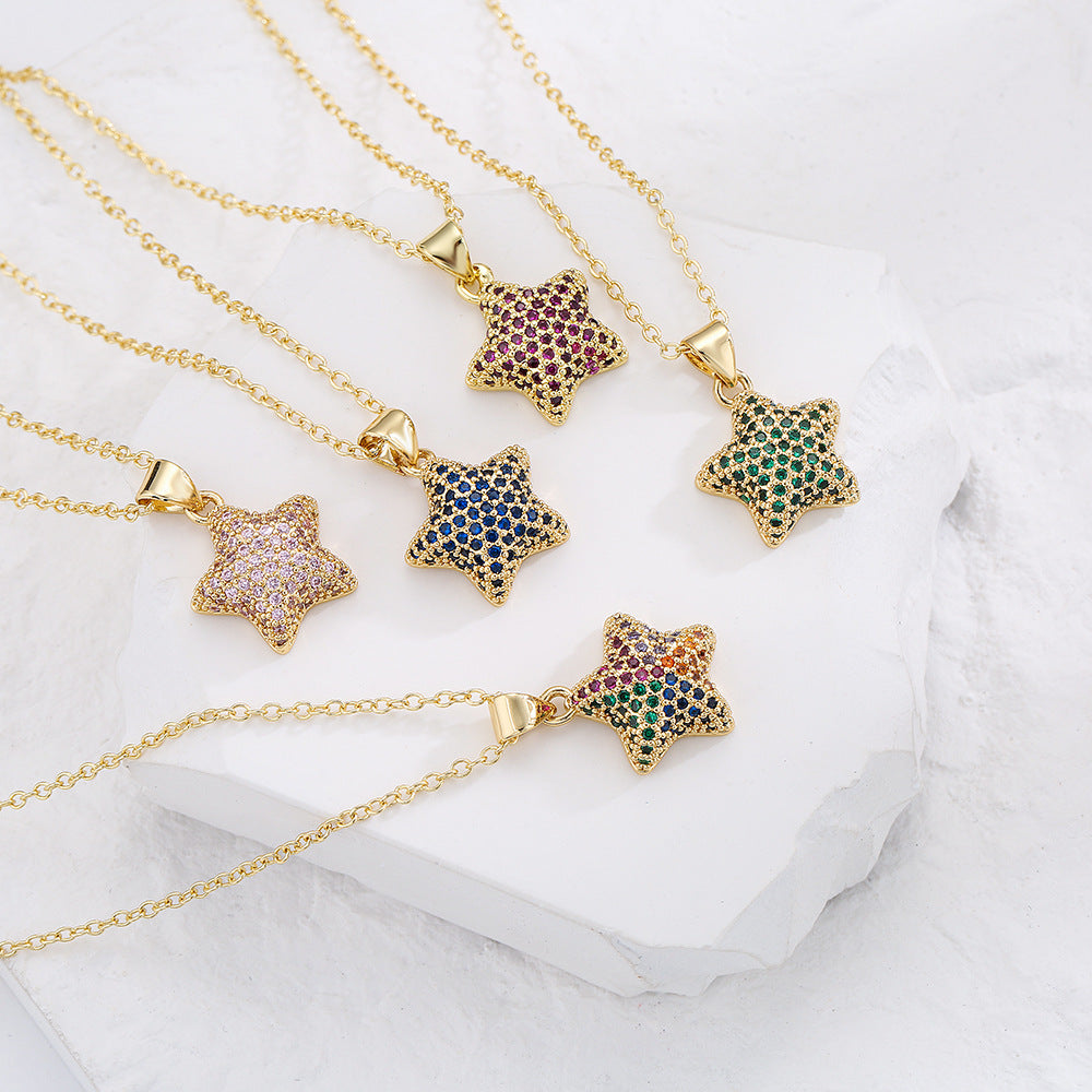 Collana con ciondolo a stella geometrica minimalista da donna con base in rame placcata in oro 18 carati e zirconi cubici micro-pavé