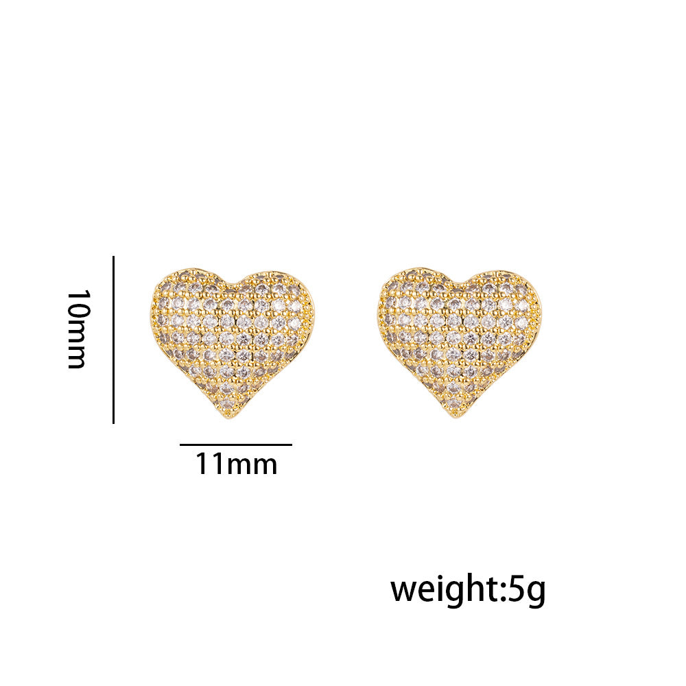 Orecchini a Cuore in Acciaio al Titanio Ipoallergenico Placcati Oro 18K con Zirconi, per Donna