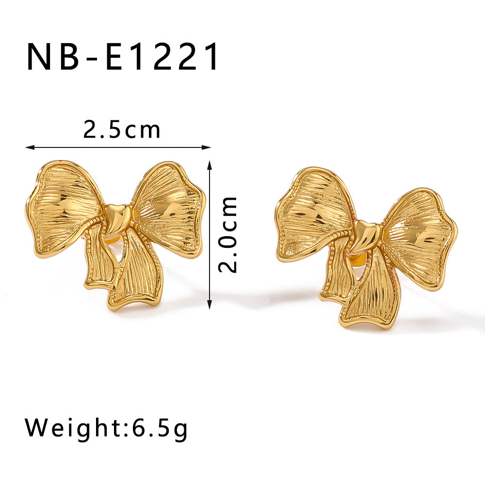 Elegant Bowknot-Shaped Stainless Steel Earrings with 18K Vacuum Plating for Women — Minimalist Geometric Design, Delicate and Versatile Fashion Jewelry