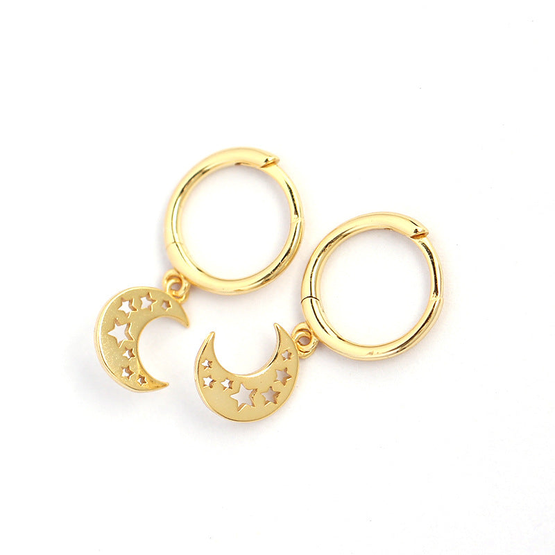 Orecchini a cerchio Sweet Minimalist con motivo geometrico a stella e luna, in argento sterling 925