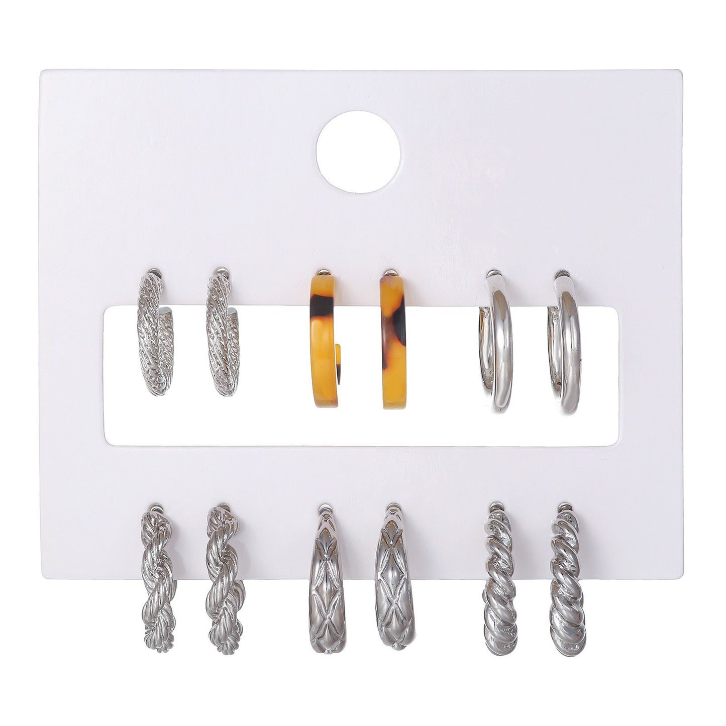 Vintage Geometric Round Plated Stainless Steel Hoop Earrings Set for Women and Men
