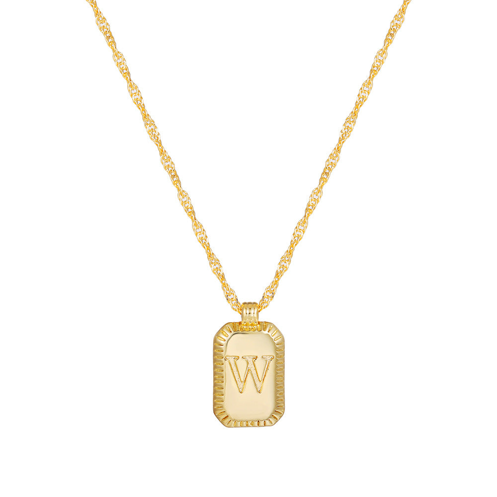 Sweet Gold Plated Brass Letter Geometric Titanium Steel Pendant Necklace for Women