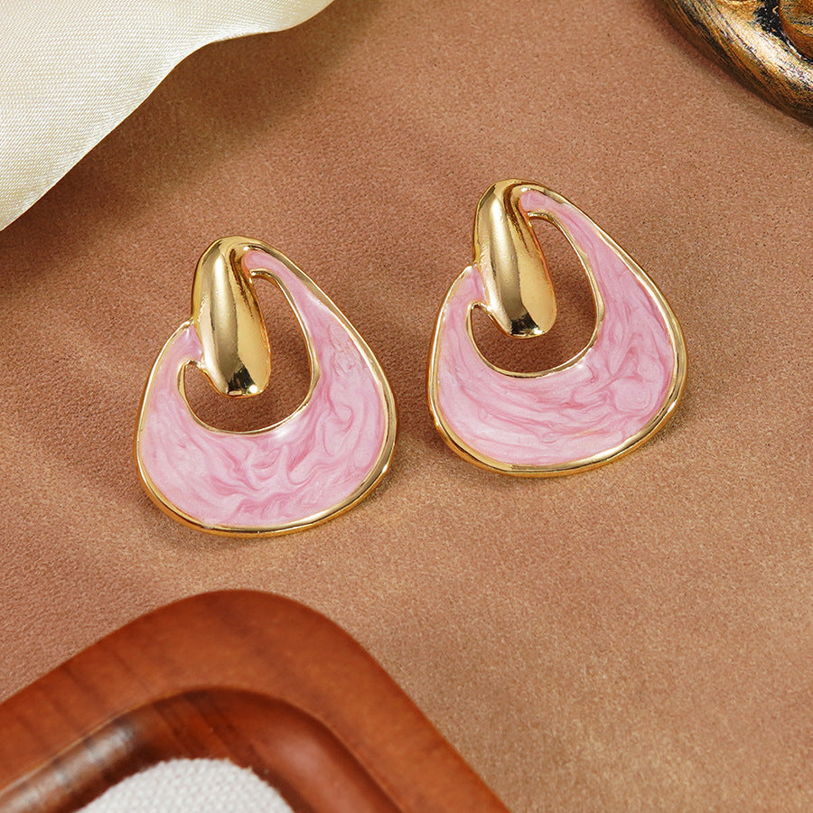 Sweet Geometric Drip Oil Stainless Steel Earrings for Women