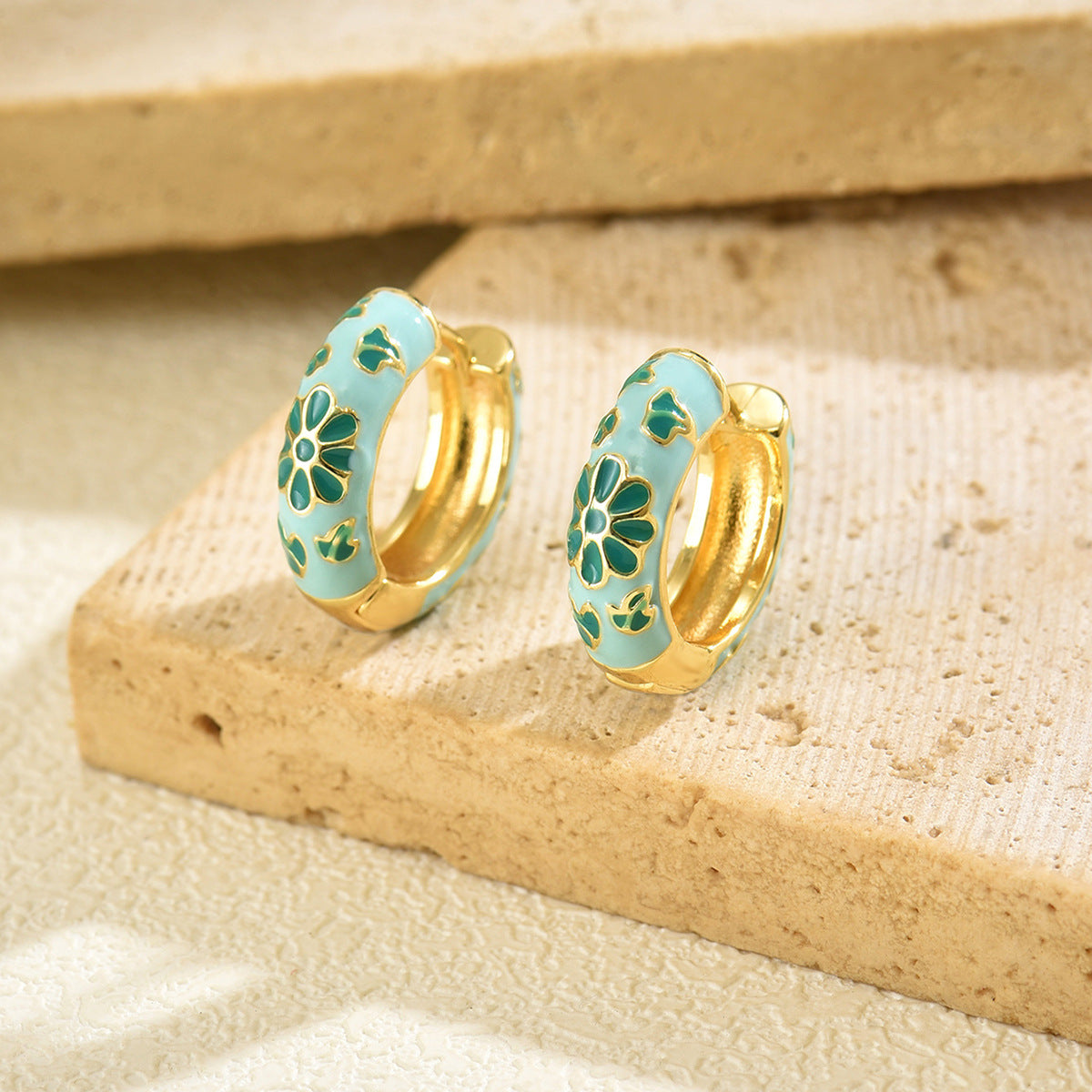 Vintage Floral Enamel Earrings for Women with Geometric Shape and Eco-Friendly Copper Post