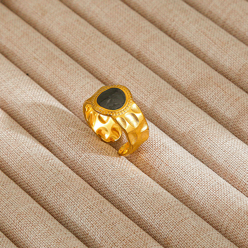 Minimalist Geometric Flower-Shaped Titanium Steel Ring with Plating Finish for Women, Adjustable Open Band Fashion Ring