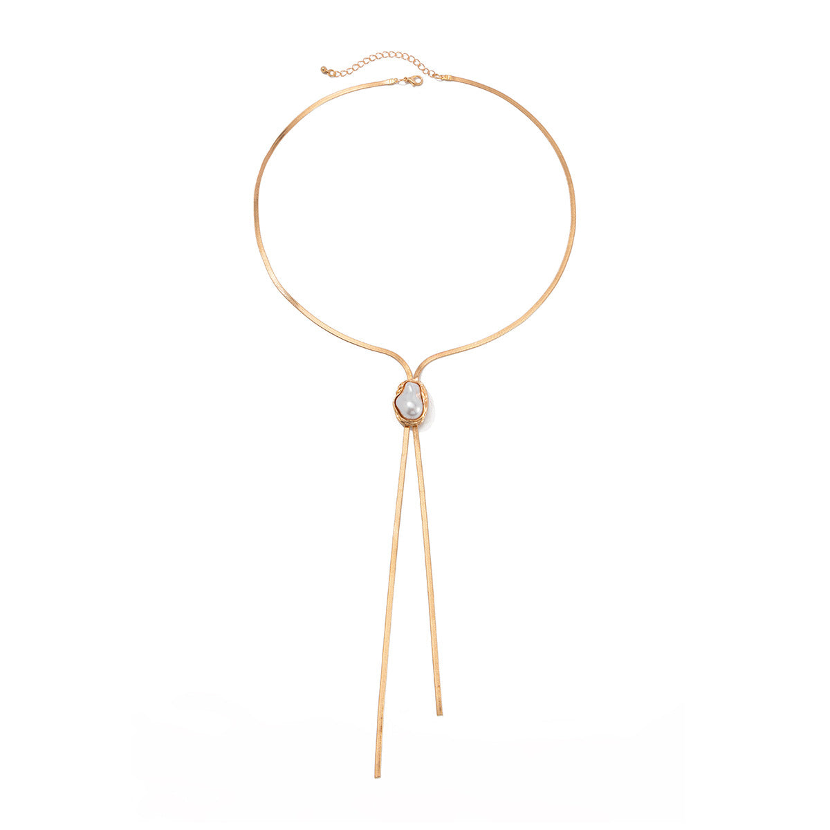Geometric Zinc Alloy Plated Necklace with Faux Pearl Pendant for Women