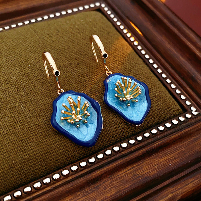 Chic Geometric Enamel Blue Green Contrast Stud Earrings for Women with Stainless Steel Posts