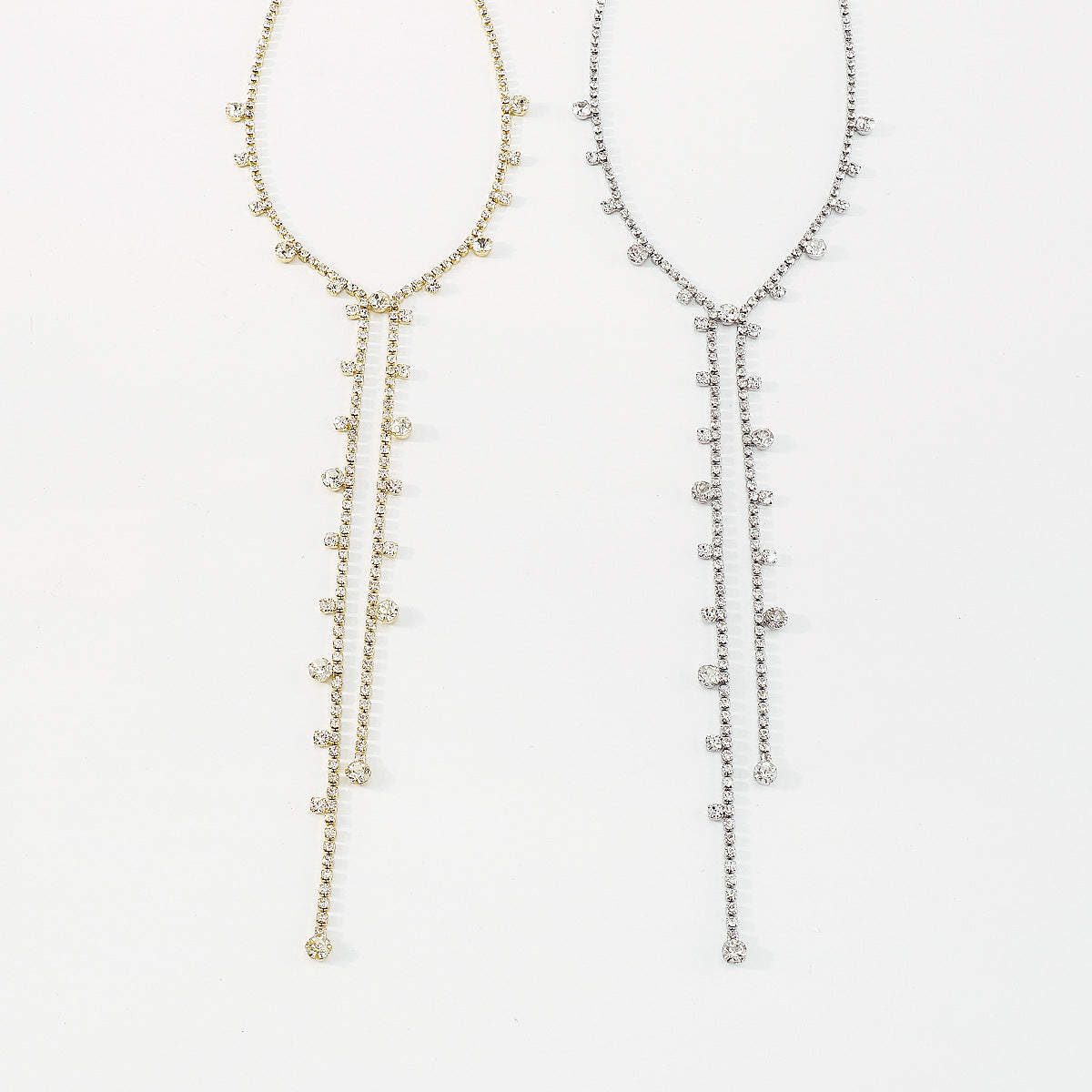 Gargantilla geométrica de diamantes de imitación con flecos, dulce y atrevida, para mujer con cadena tipo box bañada