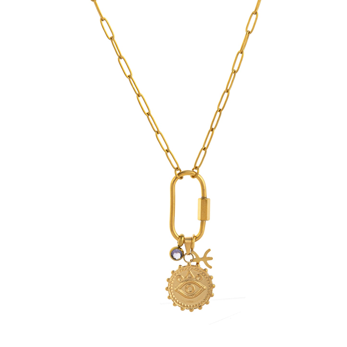 Minimalist Geometric Stainless Steel PVD Gold Plated Cubic Zirconia Charm Bar Necklace for Unisex