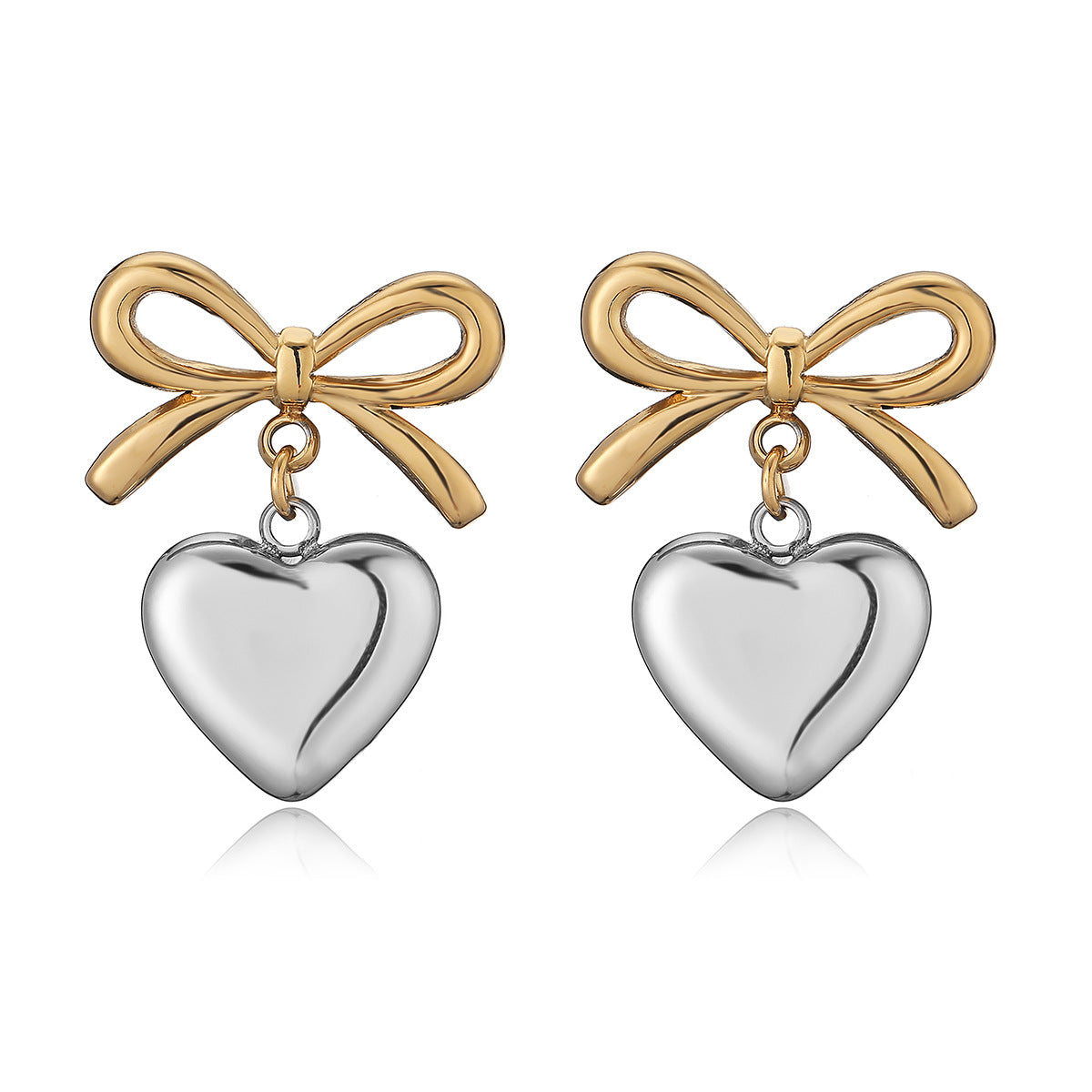 Minimalist Bow and Heart-Shaped Stainless Steel Earrings for Women