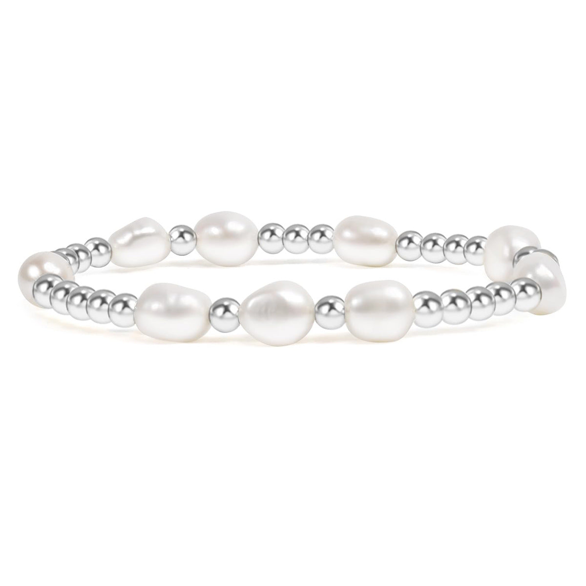 Elegant Gold Plated Hematite Elastic Bracelet with Baroque Imitation Pearls Geometric Multi-Layer Design for Women