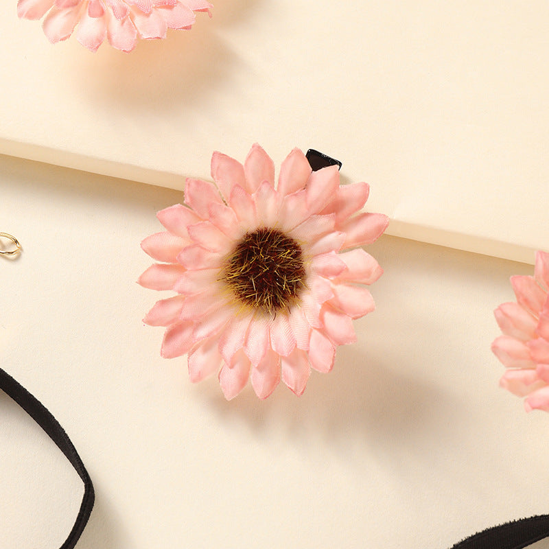Rustic Floral Daisy Children's Jewelry Set with Hairpin Necklace Bracelet and Ring in Plastic Resin
