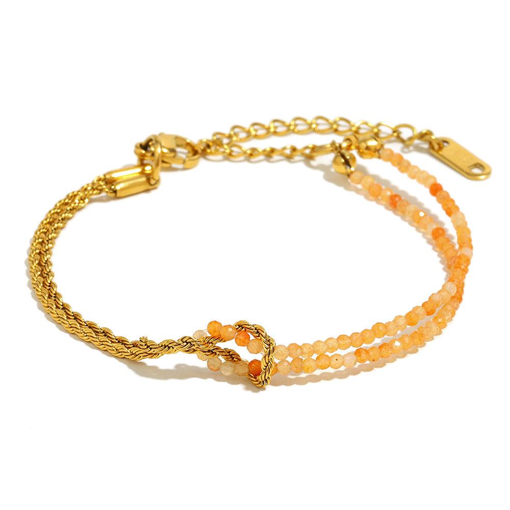 Bracciale a catena ritorta in acciaio inossidabile geometrico alla moda con placcatura in oro 18 carati e dettagli in pietra naturale da donna