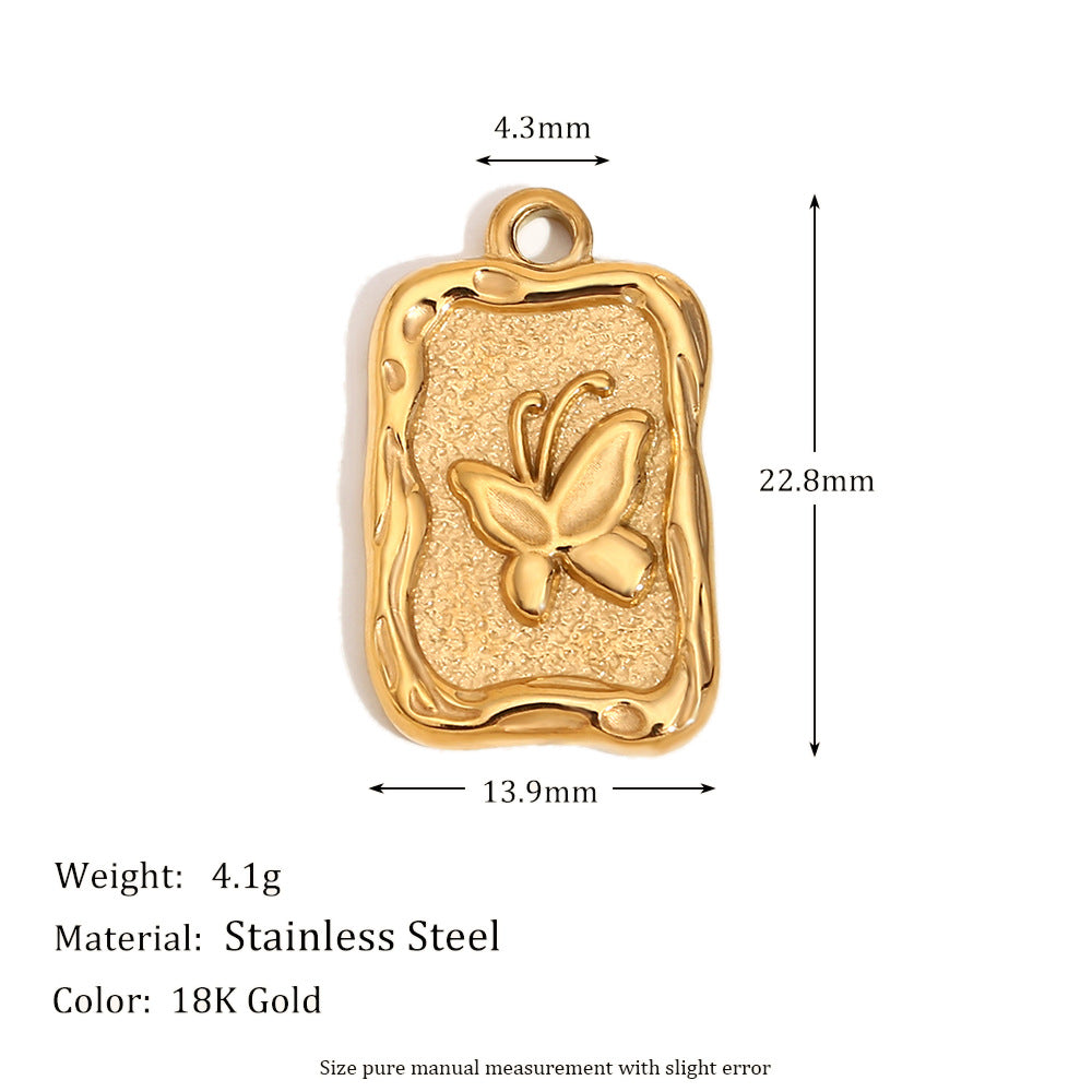Geometric Fashion Pendant for Women Stainless Steel with 18K Gold Plating Teardrop Rose and Square Brick Design