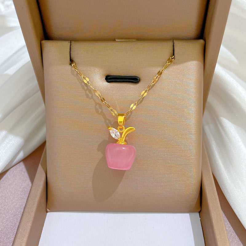 Collar con colgante de luna geométrica para mujer en acero de titanio con acabado chapado, elegante cadena de clavícula para bodas y fiestas