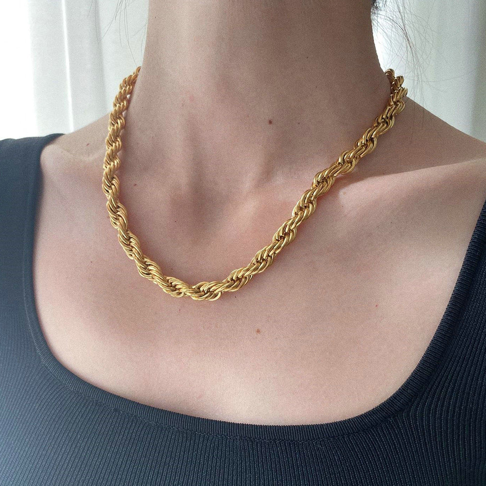 INS Style Geometric Twist Chain Necklace for Women Stainless Steel Plated Necklace