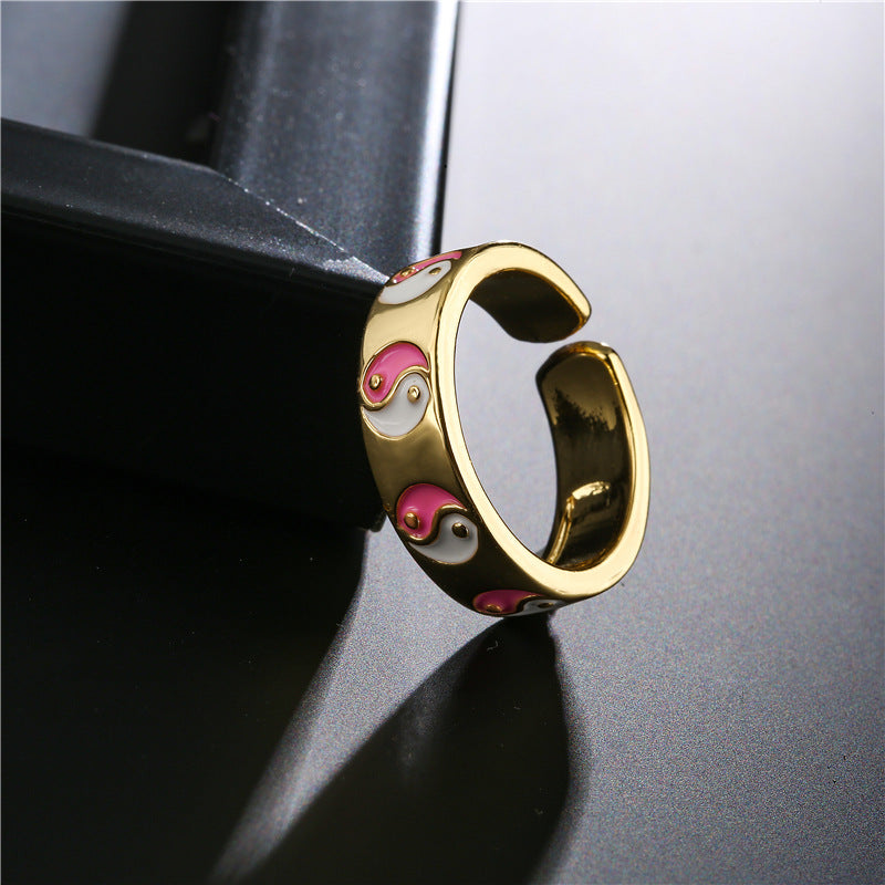 Geometric Drip Oil Gold Plated Brass Adjustable Ring for Women