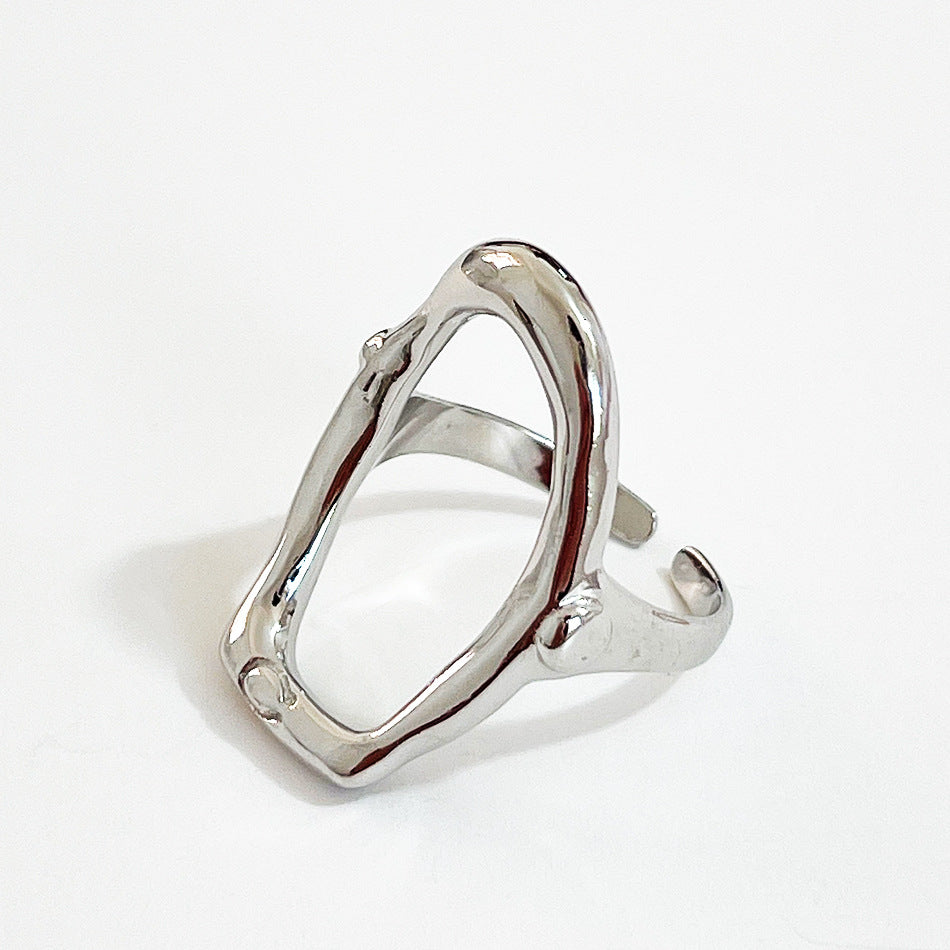 Anello da Donna Minimalista Geometrico Placcato in Argento Sterling 925 con Texture Astratta a Goccia