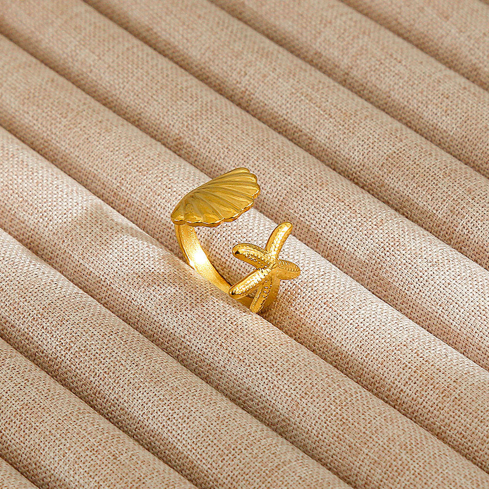 Minimalist Geometric Flower-Shaped Titanium Steel Ring with Plating Finish for Women, Adjustable Open Band Fashion Ring
