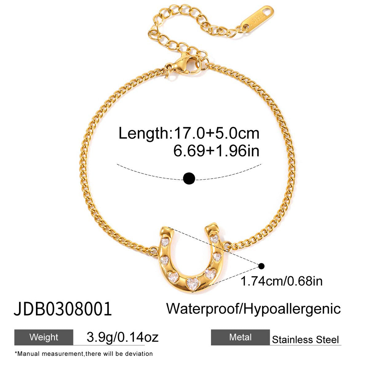 Elegante set de collar con colgante de herradura de acero titanio y detalles de diamantes de imitación, pendientes y pulsera de acero inoxidable galvanizado para mujer