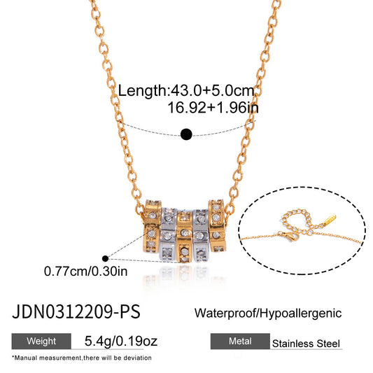 Minimalist Geometric Round Cubic Zirconia PVD Gold Plated Stainless Steel Necklace for Women