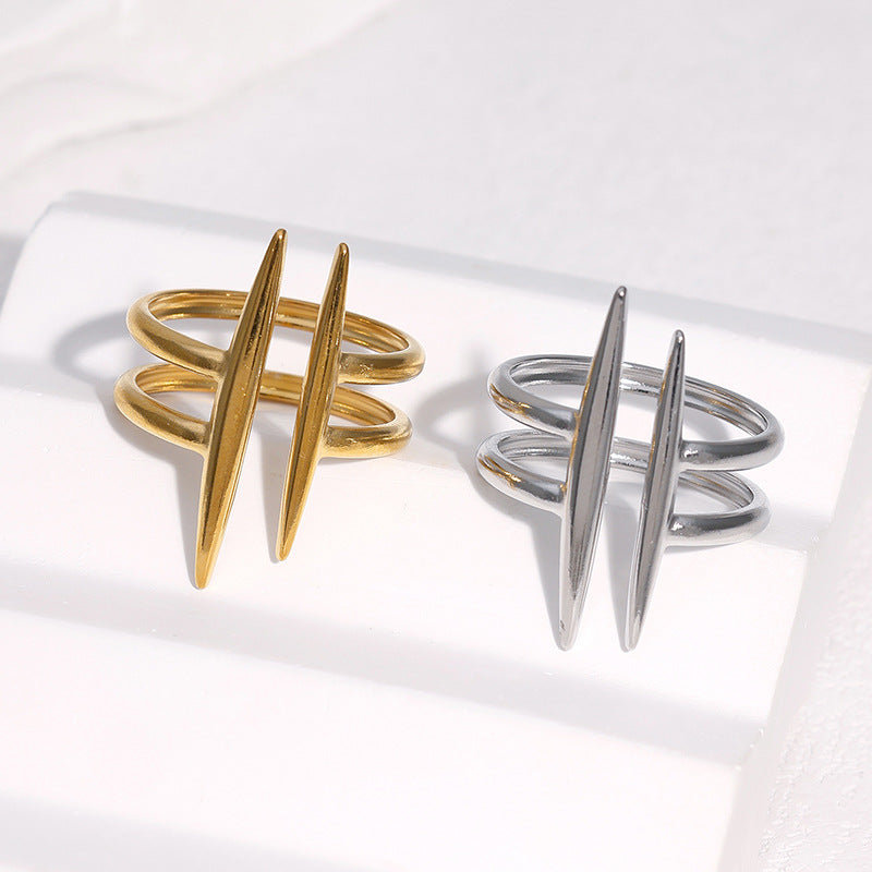Minimalist Geometric Line Plated Stainless Steel Open Ring for Women