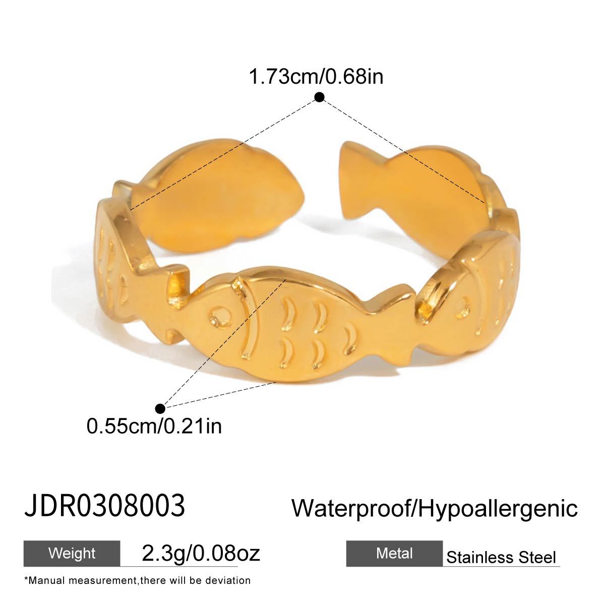Minimalist Geometric Fish Stainless Steel Ring PVD Gold Plated Women's Jewelry