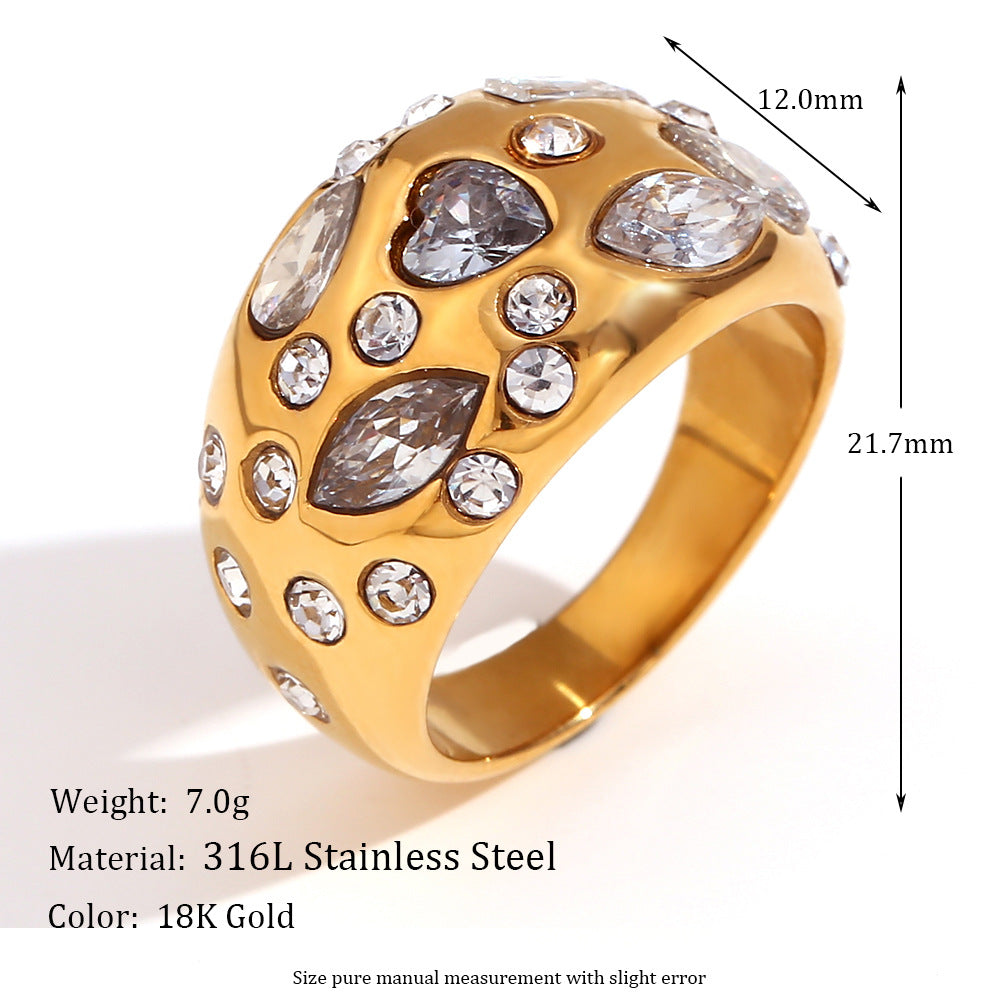 Anello geometrico alla moda in acciaio inossidabile a forma di goccia d'acqua per donna con placcatura in oro 18 carati e texture martellata