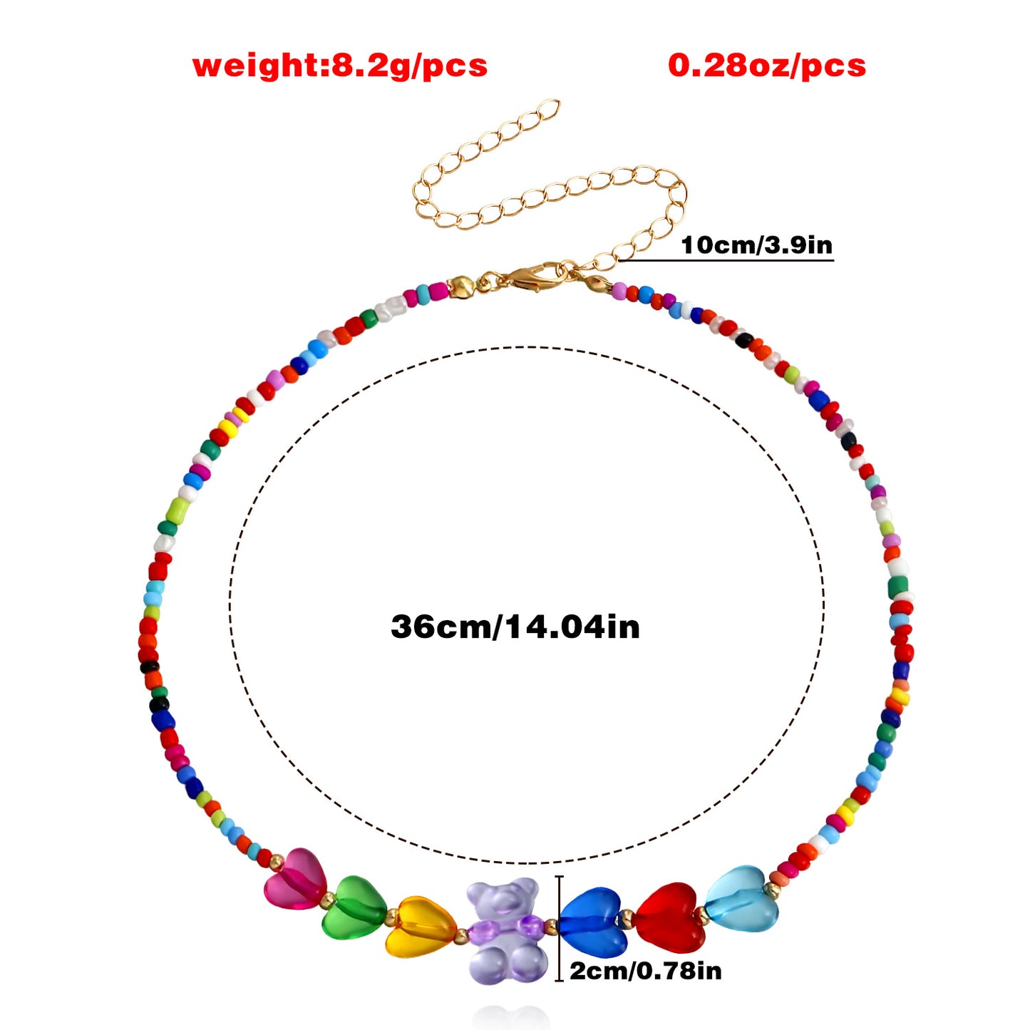 Bohemian Style Colorful Beaded Heart and Bear Pendant Necklace Set for Women with Alloy Material and Plated Finish
